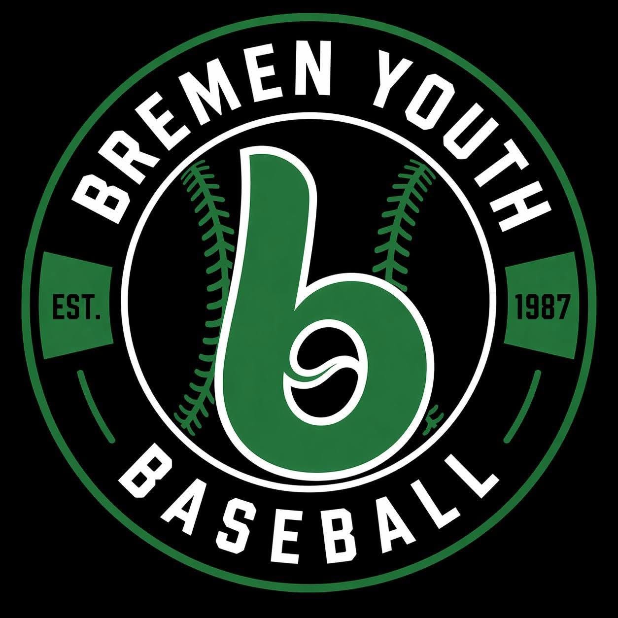 Bremen Youth Baseball circular logo bearing the printed text EST. 1987